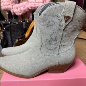 NEW Guess Los Angeles Denim Western Ankle Boots Size 8M
